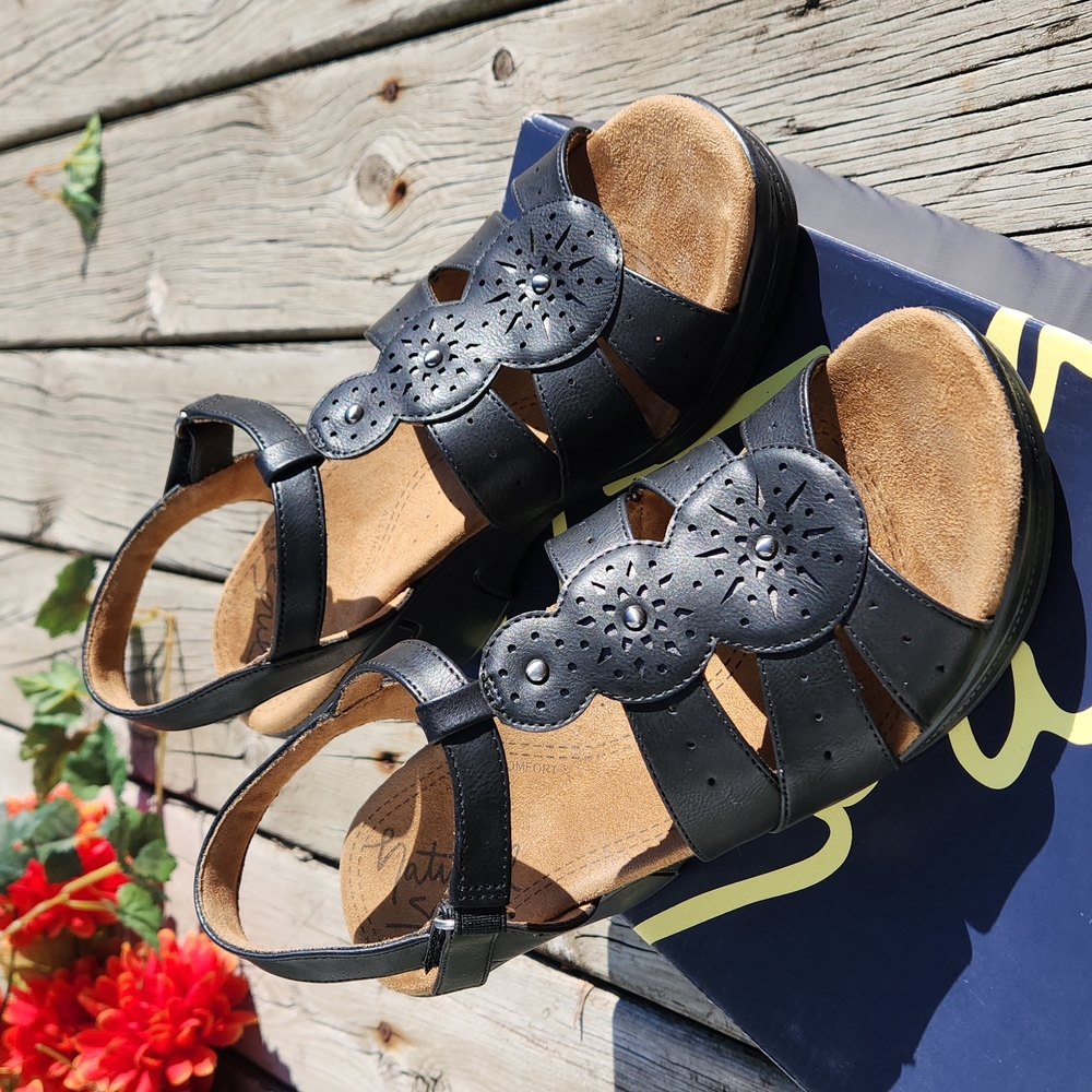 Natural Stone Rynda Black 9M EUC Heeled Wedges